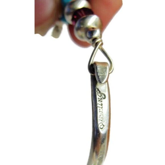 Vintage Bracelet Sterling Silver 925 Turquoise Purple Bead Latching Bangle - Picture 10 of 12